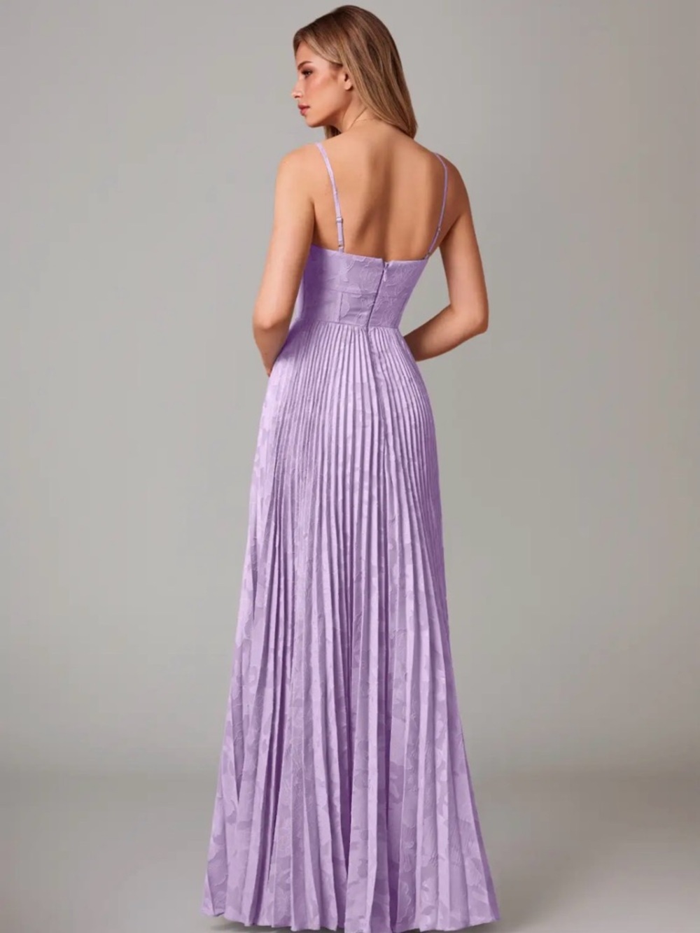 Lavender Pleated Spaghetti-Strap Maxi Dress - Picture 2 of 5